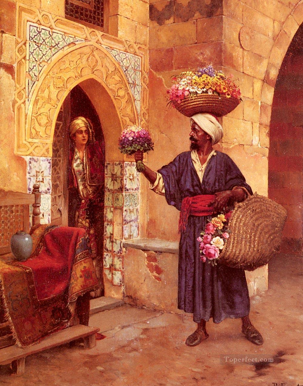 Le Marchand De Fleurs Arabian painter Rudolf Ernst Oil Paintings